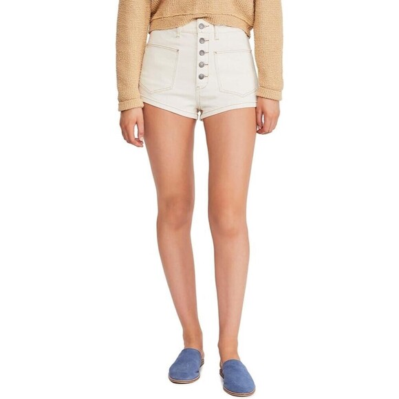 Free People Women's Bridgette Denim Shorts Ecru - Picture 2 of 9